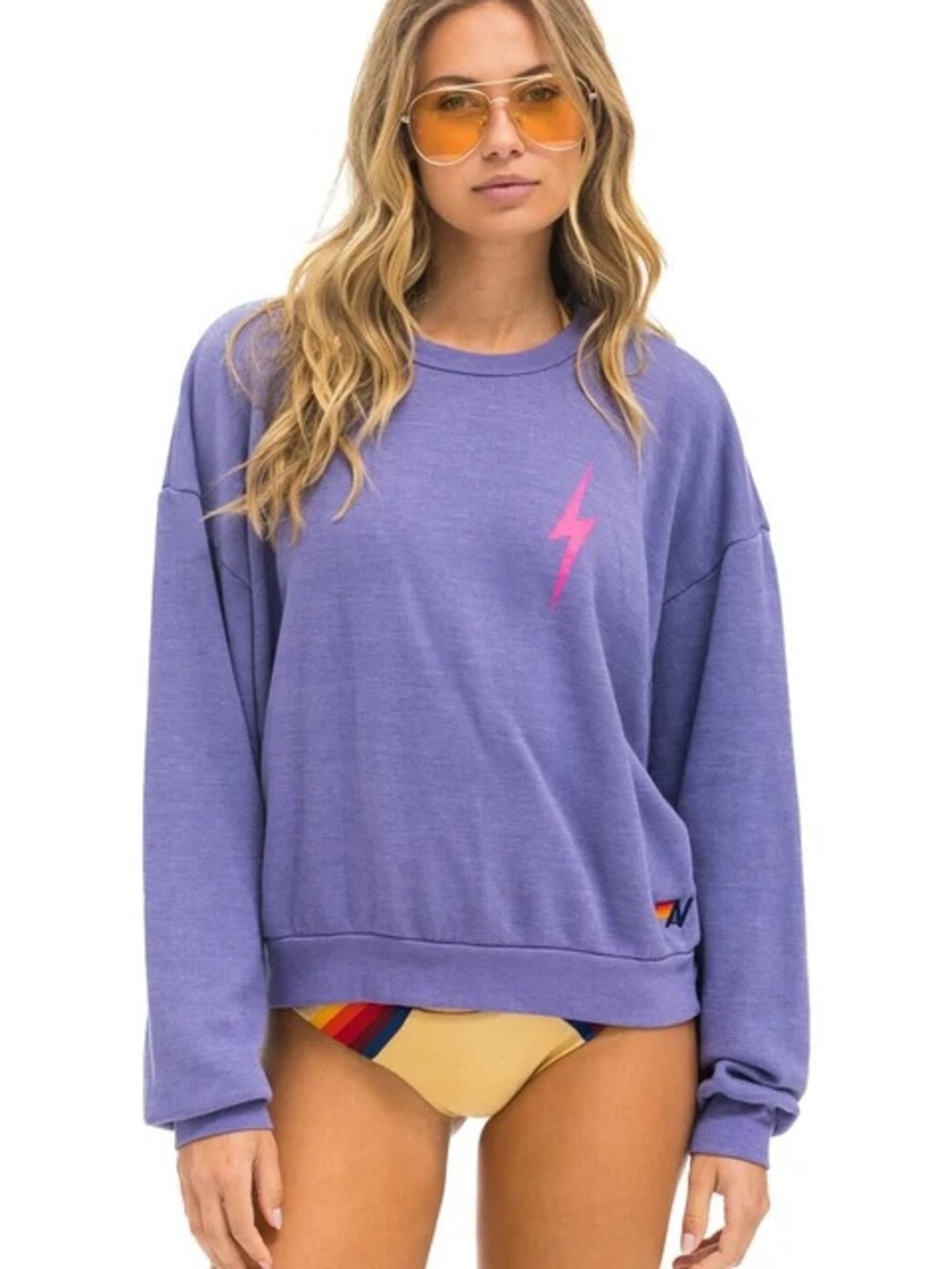 Aviator Nation Relaxed Lavender Pullover with Pink Lightning